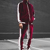abordables Survêtements de base-Homme Ensemble Survetement Survêtement Ensemble de jogging Survêtement Velours Rouge vin Noir Bleu Vert Gris foncé Col Mao Bloc de couleur 2 Pièces Sport &amp; Loisir Des sports Vêtement de rue Vêtement