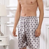 baratos Sleep Bottom-Homens Roupa de Dormir Boxers de seda shorts de pijama Estampas Abstratas Simples Casual Conforto Casa Seda Falso Conforto Respirável Calça curta Calção Cintura elástica Verão Prata Azul Céu