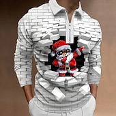 voordelige Kerstman-outfit-kerst heren kerstman 3d rits polo golf kerstman turndown wijn wit+rood rood+legergroen+wit zwart wit 3d print straat casual lange mouw rits print kleding kleding modeontwerper