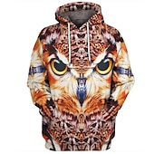 baratos Moletons masculinos com capuz-Homens Corujas Estampas Abstratas Moletom Moletons Moletom com capuz Manga Longa Moletom com capuz Com Capuz Roupa de rua Impressão 3D Diário Esportes Laranja Imprimir Primavera &amp; Outono Designer