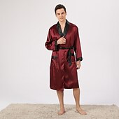 economico Vestaglie-Per uomo Plus Size Accappatoio Abito di seta Accappatoi Kimono di seta 2 pezzi Onde Semplice Comoda Interni Giornaliero Seta sintetica Poliestere Regalo Bavero Manica lunga Top dell&#039;accappatoio