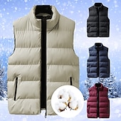 voordelige Gilets-Voor heren Winterjas Winterjack Puffervest Vest Gewatteerd vest Cardigan Casual Kamperen&amp;Wandelen Winter Zak Polyester Winddicht Warm Vrijetijdsschoenen Effen / effen kleur Opstaande boord Zwart Rood