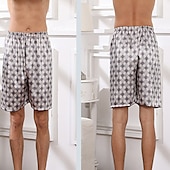 baratos Sleep Bottom-Homens Roupa de Dormir Boxers de seda shorts de pijama Estampas Abstratas Simples Casual Conforto Casa Seda Falso Conforto Respirável Calça curta Calção Cintura elástica Verão Prata Azul Céu
