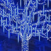 זול מוצרים עם חיבור לחשמל-led מטאורים גשם אורות 30 ס"מ 11.8 אינץ' 8 צינורות 192 led נטיפי קרח שלג נופל אורות נצנצים כוכב חיצוני טיפת גשם אורות חג המולד מסיבת חתונה חג קישוט עץ