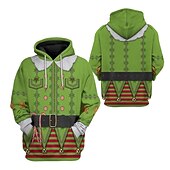 billige Morsomme julegensere og -gensere-Alv Jerseysjakke Hattetrøje Alvekostyme Pullover 3D-utskrift Par Herre Dame Jul Karneval Maskerade Jul Spesiell Voksne Fest Jul Feriereise Topp