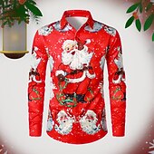 abordables Tenue de Père Noël-chemises imprimées père noël pour hommes chemises père noël imprimés graphiques rabattu blanc / noir vert vert clair noir / rouge rouge impression 3D rue manches longues boutonnée vêtements imprimés