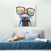 abordables Peintures animaux-peinture à l&#039;huile toile mur art décoration grenouille mignonne avec des lunettes pour la décoration intérieure peinture sans cadre ou encadrée illustration pour salon décor de chambre d&#039;enfants