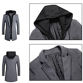 baratos Trench coat masculino-Homens Casaco de inverno Casaco de lã Casaco Roupa Diária Para Noite Inverno Lã Térmico / Quente Lavável agasalhos Roupa Moda Aquecimento Cor Sólida Capuz removível Com Capuz Não Trespassado
