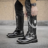 abordables Zapatos para Hombres-Botas de motociclista punk góticas para hombre con cadenas y detalles de metal: botas de combate resistentes y elegantes para eventos de motociclistas y salidas informales