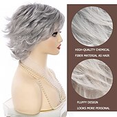 economico parrucca più vecchia-parrucca grigia ombre parrucca taglio pixie con frangia per donne bianche parrucca capelli ricci sintetici grigio chiaro ombre parrucche corte donna parrucca pixie grigia per donne capelli sintetici a