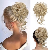 abordables Chignons-chignon désordonné morceau de cheveux chouchou ébouriffé extensions de cheveux chignon chignon bouclé ondulé queue de cheval synthétique chignon pour femmes filles