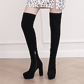 cheap Platform Boots-Women&#039;s Black Over-the-Knee Platform High Heel Boots with Side Zipper, Sexy Gothic Style for Night Out and Party Wear