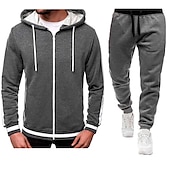 cheap Basic Tracksuits-Men's Tracksuit Sweatsuit Zip Hoodie Sweatshirt Hoodie Jacket Jogging Suits Red &amp; Black Black+Light Grey Dark Grey+Light Grey Red+Light Grey Red+Dark Grey Hooded Color Block Drawstring 2 Piece Sports