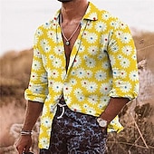 billiga Växter Mönster-Herr Blommig Skjorta Knapp upp skjorta Långärmad Mode Designer Ledigt Dagligen Helgdag Höst vinter Nedvikt Mönster Button-Down Gul Grå