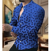 economico Geometrica-Per uomo Geometrica Geometria Camicia Camicia con bottoni Manica lunga Di tendenza Originale Informale Esterno Da mare Giornaliero Autunno inverno Colletto Stampa Bottone giù Bianco Giallo Rosa Rosso