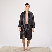 economico Vestaglie-Per uomo Plus Size Accappatoio Abito di seta Accappatoi Kimono di seta 2 pezzi Onde Semplice Comoda Interni Giornaliero Seta sintetica Poliestere Regalo Bavero Manica lunga Top dell&#039;accappatoio