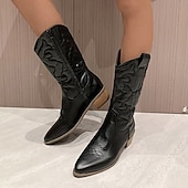 levne Cowboy &amp; Western Boots-dámské stylové bílé kovbojské boty do půli lýtek s vyšívanými detaily pro neformální a westernové outfity