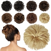 billige Hårknuter-menneskehår rotete boller 100% menneskehår knuller hårstykke ekte menneskehår bølget ask blondt hår scrunchies bustete oppsatte hårstykker for kvinner jenter
