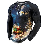 tanie Strój ze światłami świątecznymi-t koszula męska koszulka henley t koszula tee tee graficzny święty mikołaj henley morski błękit zielony czarny niebieski fioletowy 3d drukuj na zewnątrz z długim rękawem patchwork zapinana na guziki