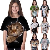 economico Animali 3D della Ragazza-Bambino Da ragazza maglietta Animali Informale Manica corta Girocollo stile sveglio 7-13 anni Estate Nero Bianco Blu marino