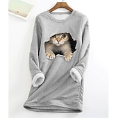 levne Mikiny a mikiny-dámská mikina plus size pulovr kočka street ležérní teddy sherpa fleece kulatý výstřih top s dlouhým rukávem mikroelastický pad &amp;amp; zimní comfrt prodyšná měkká tkanina