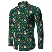 abordables Tenue de Père Noël-chemises imprimées père noël pour hommes chemises arbre père noël vacances col classique vert armée vert rouge blanc décontracté manches longues imprimé vêtements vêtements mode style ethnique