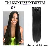 baratos Clip nas extensões-grampo em extensões de cabelo apliques de cabelo de 22 polegadas 7 peças/conjunto grampo em extensão de cabelo fibra sintética resistente ao calor para mulheres de uso diário fazer extensões de cabelo