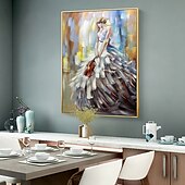 billiga Människomålningar-handgjord oljemålning canvas väggkonst dekor abstrakt flicka dans måla original människor måla för heminredning med sträckt ram/utan inre ram målning