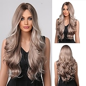 abordables Perruques Synthétiques Sans Bonnet-longue ondulée ombre brun à blonde perruques pour les femmes cheveux synthétiques résistant à la chaleur ombre perruque pour la fête quotidienne utilisation cosplay-24 pouces barbiecore perruques
