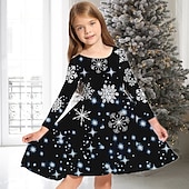 abordables Vestidos de Navidad para niños-Niños Chica Vestido de Navidad Vestido Vestido de copo de nieve Animal Cada Copo Manga Larga Casual Cuello redondo Adorable Diario Poliéster Sobre la rodilla Vestido informal Vestido de Columpio