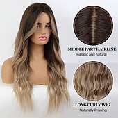 economico Parrucche trendy sintetiche-parrucche lunghe ondulate castano ramato chiaro per le donne parrucche da donna con riga centrale parrucche da 24 pollici per le donne parrucche sintetiche dall&#039;aspetto naturalepelucas de cabello