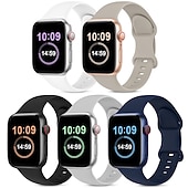 baratos Pulseiras de Apple Watch-5 Pack Pulseira Esportiva Compatível com Pulseira Apple Watch 38mm 40mm 41mm 42mm 44mm 45mm 49mm Masculino Impermeável Ajustável Silicone macio pulseira de substituição para iwatch Ultra 2 Series 9 8