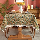 baratos Toalhas de Mesa-Toalha de mesa de fazenda boho algodão linho toalha de mesa boêmia decoração de mesa resistente a rugas para restaurante, piquenique, jantar interno e externo