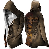 abordables chaqueta de lana de los hombres-Hombre León Cruz Abrigo de invierno Chaqueta de lana Abrigo Mantiene abrigado Transpirable Cómodo Moda Ropa de calle Deportes Deporte Ropa Cotidiana Noche Cremallera Bolsillo Estampado Otoño invierno