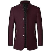 billiga Trenchcoat för män-Herr Vinterkappa Yllekappa Rock Företag Dagliga kläder Vinter Ylle Håller värmen Utomhus Ytterkläder Kläder Mode Uppvärmning Solid färg Ficka Kinakrage Enkelknäppt