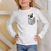 halpa Tyttöjen 3D Eläimet-Lapset Tyttöjen T-paita Eläin Kausaliteetti 3D-tulostus Pitkähihainen Crewneck söpö tyyli 7-13 vuotta Syksy Musta Valkoinen Norsunluu