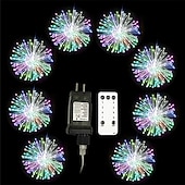 cheap Plug String Lights-8pcs Firework Lights Christmas Decorations Starburst Total 800LEDs Copper Wire Fairy Twinkle Lights Plug in String Lights Remote Control 8 Modes Waterproof Starburst Lights for Christmas Birthday Bedroom Corridor Patio Wedding