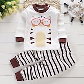 billiga Pyjamas-Barn Pojkar 2 delar T-shirt och byxa Långärmad Uggla A01 A02 Djur Tecknat Crewneck Sommar Vår Grundläggande Hem 3-7 år