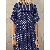 abordables Vestido a Rayas y Geométrico-vestido casual de mujer vestido swing vestido de lunares vestido largo vestido maxi verde azul amarillo manga corta estampado de lunares primavera verano cuello redondo básico diario fin de semana