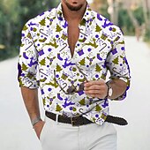 abordables Tenue de scène de Noël-chemises imprimées pour hommes avec scène de Noël, chemises avec imprimés graphiques arbre élan, revers rouge vert violet vert bleu jaune, imprimé 3D, rue, décontracté, manches longues, boutonné,