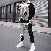 baratos Conjunto de Moletom 3D Masculino-Homens Gráfico Pôquer 2pcs Conjuntos de moletom 3D Moletom Moletons Manga Longa Calças compridas Com Capuz Roupa de rua Designer Básico Desportos e Ar livre Casual Esportes Imprimir Primavera Outono