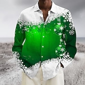 abordables Tenue de scène de Noël-chemises imprimées pour hommes avec scène de Noël, chemises à imprimés graphiques, flocon de neige, revers vin bleu vert, imprimé 3D, rue, décontracté, manches longues, imprimé boutonné, vêtements,