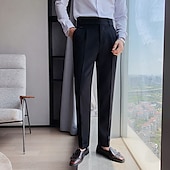 abordables Mince-Homme pantalon de costume Pantalon Pantalon plissé Pantalon de costume Pantalon Gurkha Poche Taille haute Plein Confort Mariage Bureau Travail Elégant Rétro Vintage Noir Blanche Taille haute