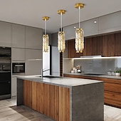 economico Lampadari-lampada a sospensione a led illuminazione a sospensione cromata/oro moderna lampada a sospensione mini lampadari di cristallo lampada a sospensione regolabile per sala da pranzo con isola cucina (1/3