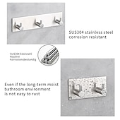cheap Robe Hooks-Wall Hooks Self-adhesive Robe Hooks Bathroom 304 Stainless Steel Hook Kitchen Bathroom Hook Punch Free Single Hook Door Rear Metal Coat Hook
