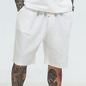 baratos Feriado-Homens Shorts de linho Shorts de verão Shorts casuais Bolsos Com Cordão Cintura elástica Tecido Comprimento da panturrilha Ao ar livre Diário Para Noite Misto de Algodão e Linho Moda Roupa de rua