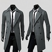 billige Trenchcoat for menn-Herre Vinterfrakk Peacoat Virksomhet Avslappet Vinter Polyester Hold Varm Vindtett jakke Yttertøy Klær Forretning كلاسيكي