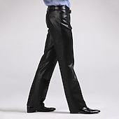 cheap Casual Pants-Men's Dress Pants Winter Pants Trousers Faux Leather Shorts Pocket Straight Leg Solid Colored Comfort Warm Wedding Office Business Faux Leather Streetwear Casual Black Micro-elastic