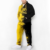 olcso Férfi 3D pulóver szett-Férfi Grafika Színes 2db 3D pulóver készletek Kapucnis felsőrész Tracksuit Hosszú ujj Hosszú nadrág Kapucni Divat Dizájn Alkalmi Napi Sport Alkalmi 3D nyomtatás Tavasz &amp; Ősz Sárga Medence Piros