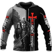 abordables Sweats à capuche pour hommes-Homme Graphic Chevaliers templiers Sweat à capuche Sweats à Capuche Sweat-shirt Sweat à capuche manche longue Sweat à capuche Capuche Design 3D effet Travail du quotidien Fin de semaine Blanc + gris
